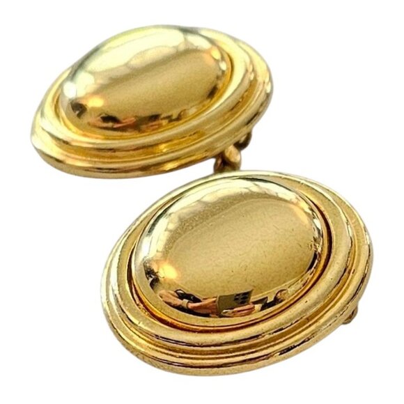 Liz Claiborne Gold Tone Round Button Clip On Earrings, Signed - Picture 5 of 9